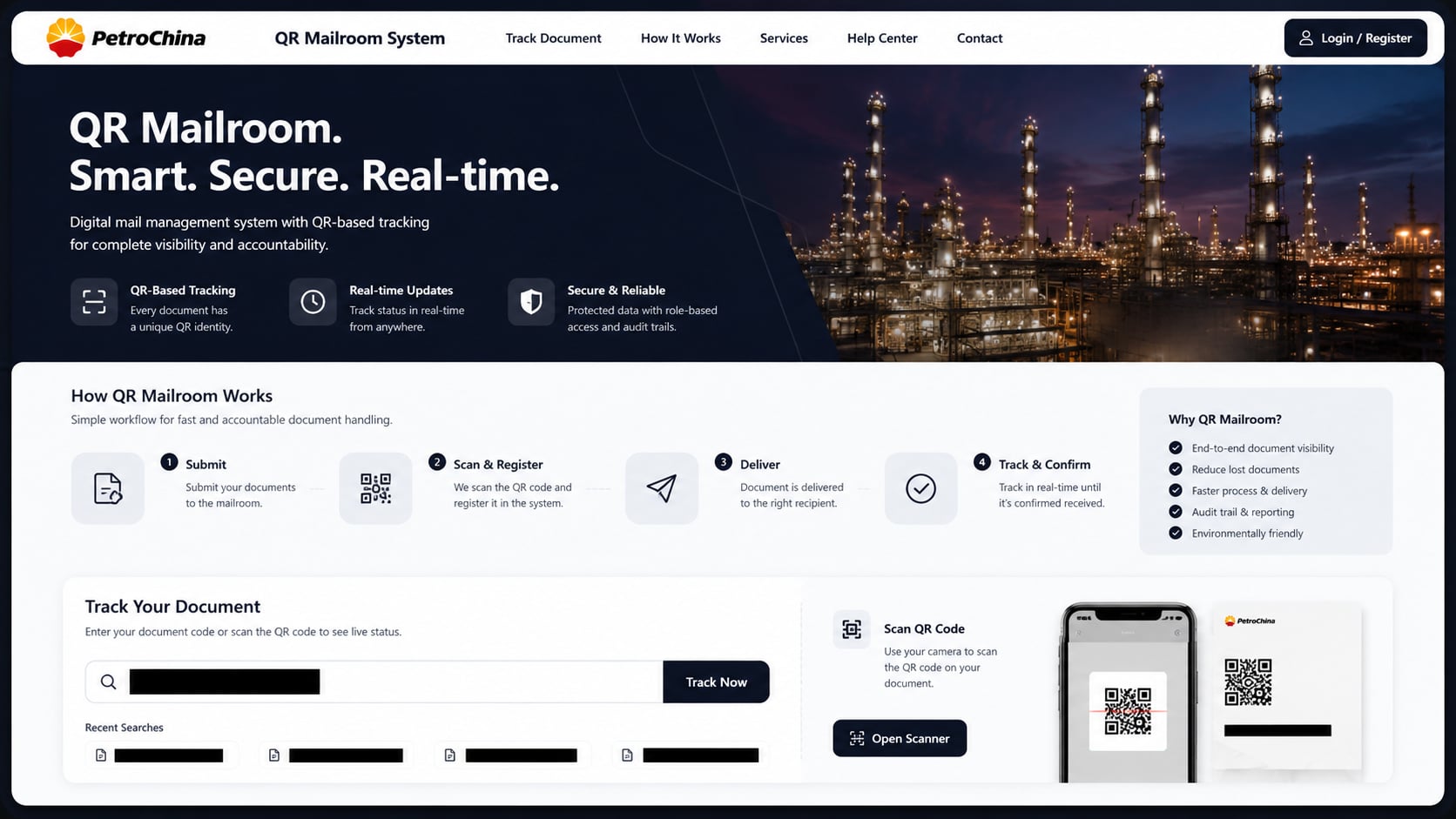 PetroChina QR digital mailroom tracking interface