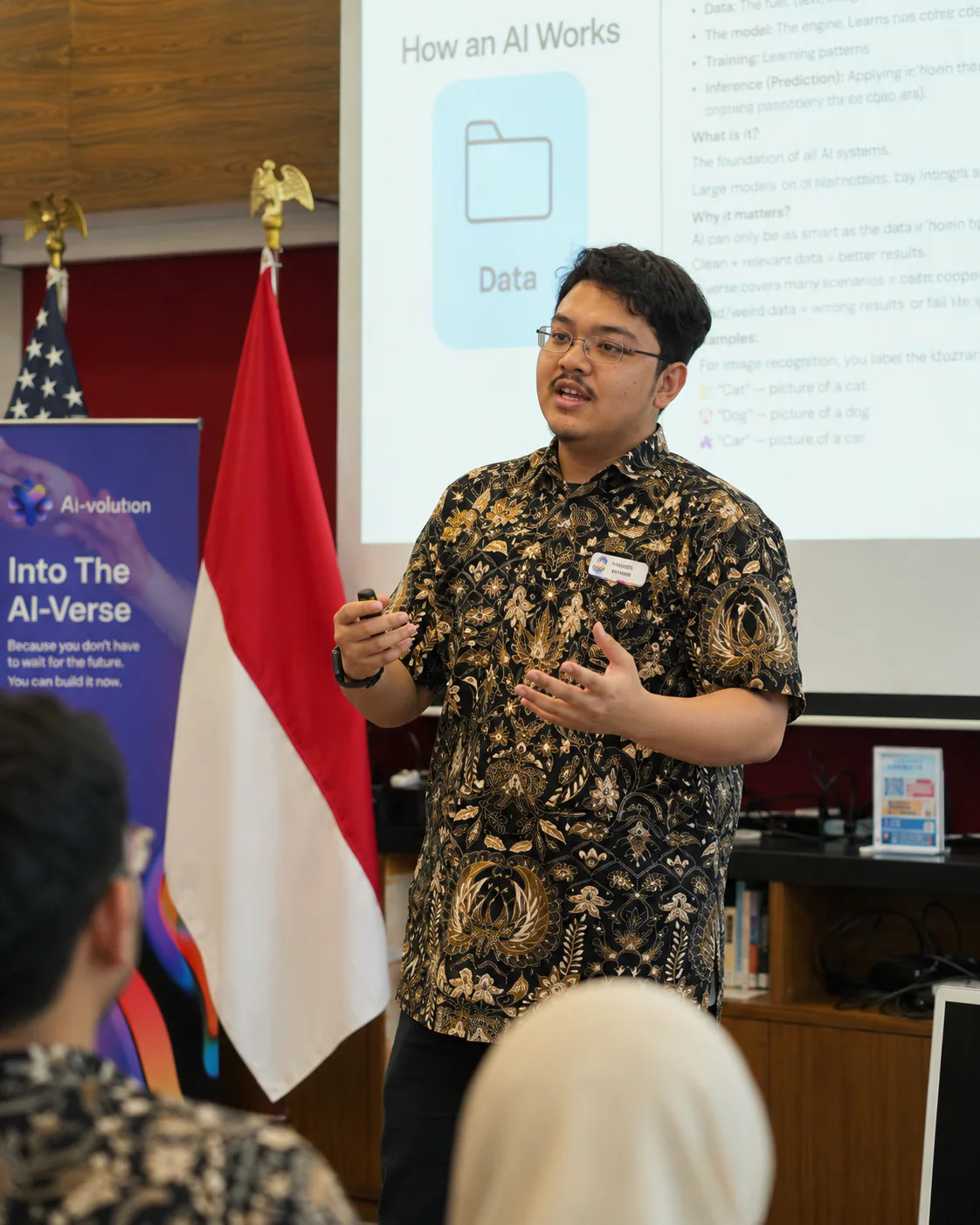Hugo presenting as a U.S. Embassy AI Ambassador