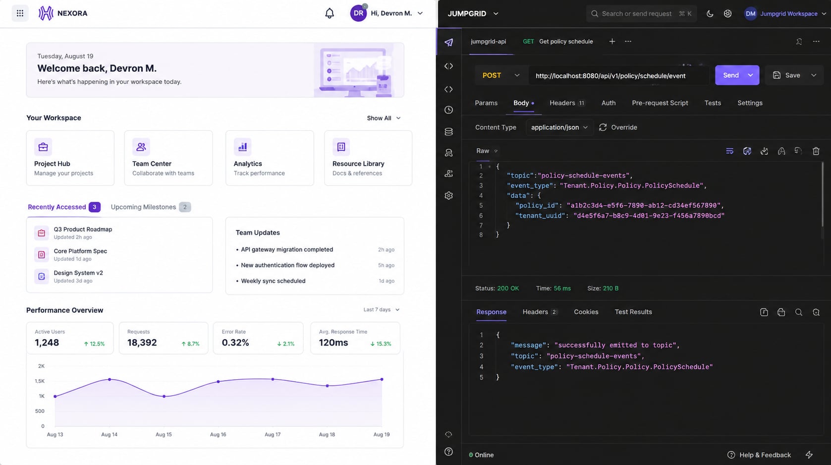 Full-stack application and API development workspace